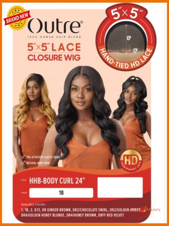 5x5 Lace Closure Wig - Human Hair Blend - Body Curl 24 main image 5